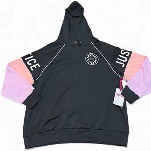 Justice Oversized Color Block Hoodie Charcoal and Pastel Pink